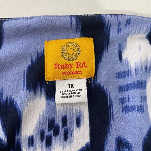 Ruby Rd. Plus Maxi Dress 1X Sleeveless Blue White Ikat Print Beaded Boho - Picture 3 of 6